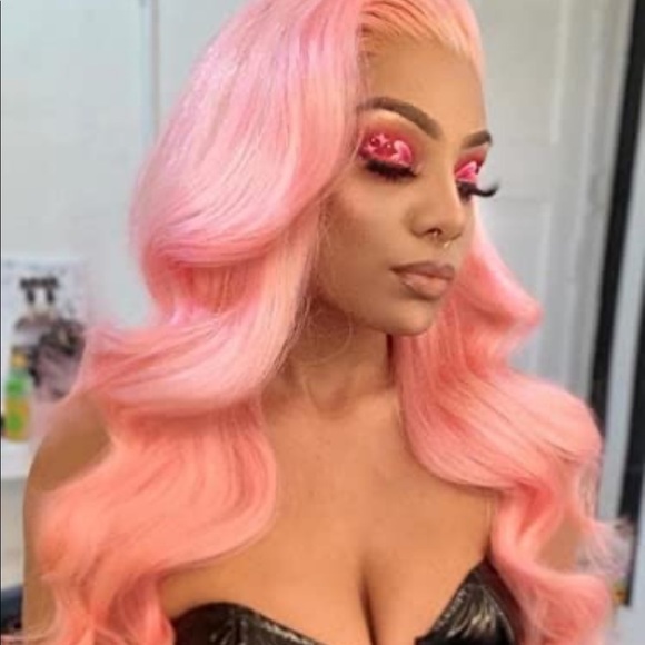 💫 24” BUBBLE PINK BODY WAVY CURLY LACE FRONT WIG